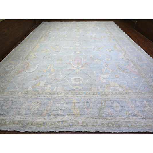 Oushak And Peshawar Wool Hand Knotted Rug Blue Blue 13.0X19.0 -O074945