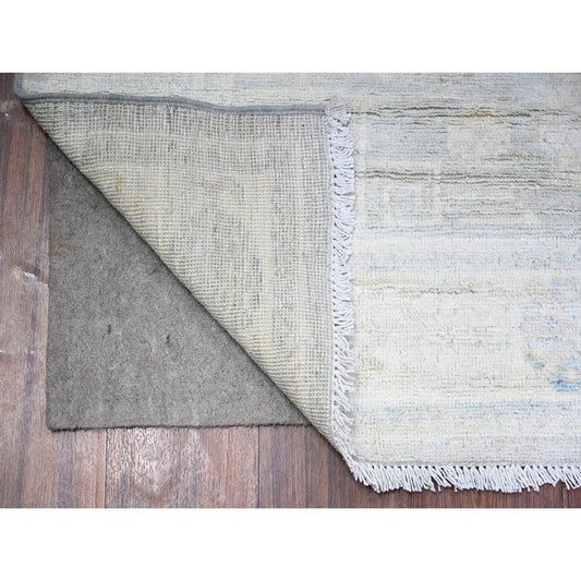 Oushak And Peshawar Wool Hand Knotted Rug Grey Ivory 3.9X9.9 -O074950
