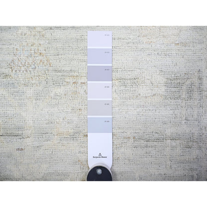 Oushak And Peshawar Wool Hand Knotted Rug Grey Ivory 3.9X9.9 -O074950