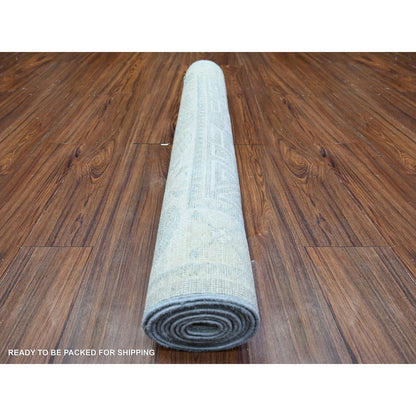 Oushak And Peshawar Wool Hand Knotted Rug Grey Ivory 3.9X9.9 -O074950