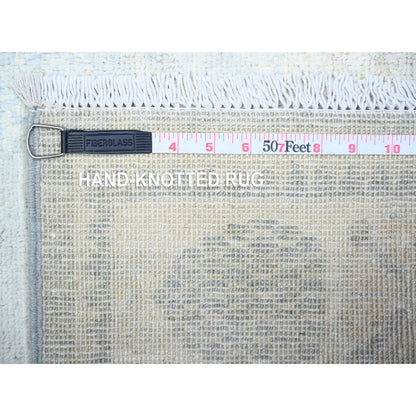 Oushak And Peshawar Wool Hand Knotted Rug Grey Ivory 3.9X9.9 -O074950
