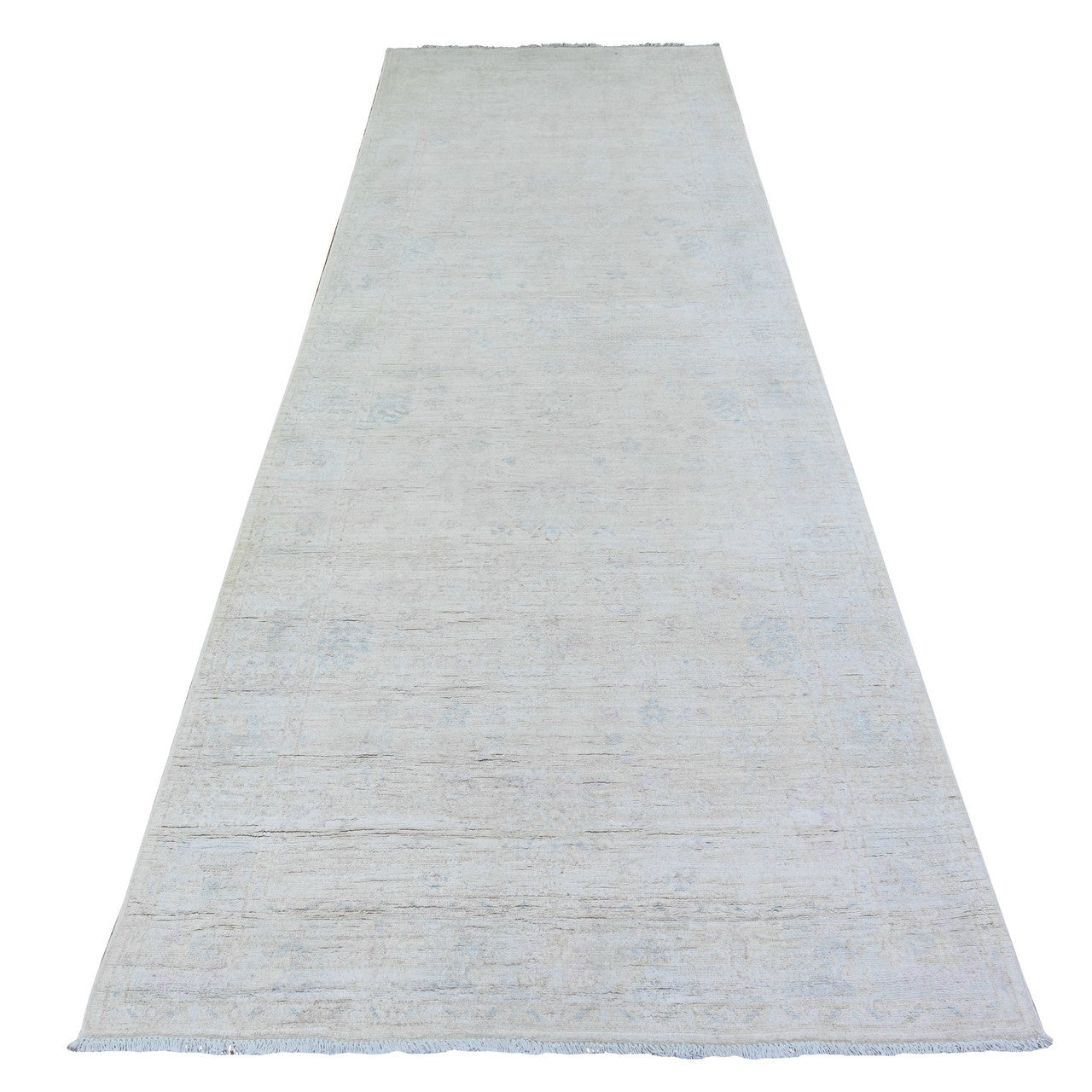 Ivory 3'10" x 11'2" Oushak And Peshawar Hand knotted Wool Rug - Sku: O074951