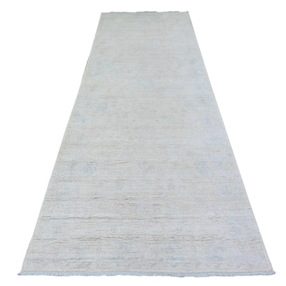 Oushak And Peshawar Wool Hand Knotted Rug Ivory Ivory 3.10X11.2 -O074951
