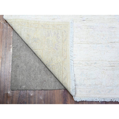 Oushak And Peshawar Wool Hand Knotted Rug Ivory Ivory 3.10X11.2 -O074951