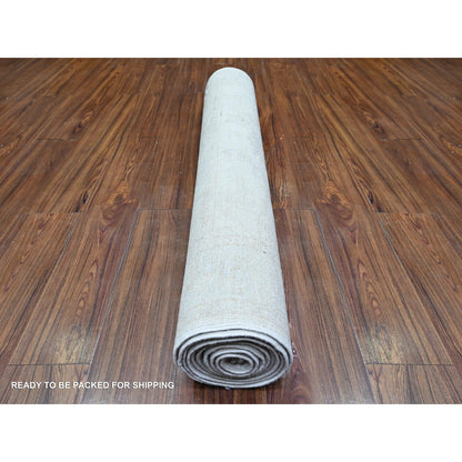 Oushak And Peshawar Wool Hand Knotted Rug Ivory Ivory 3.10X11.2 -O074951