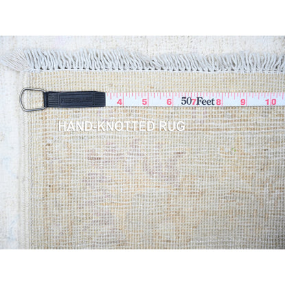 Oushak And Peshawar Wool Hand Knotted Rug Ivory Ivory 3.10X11.2 -O074951