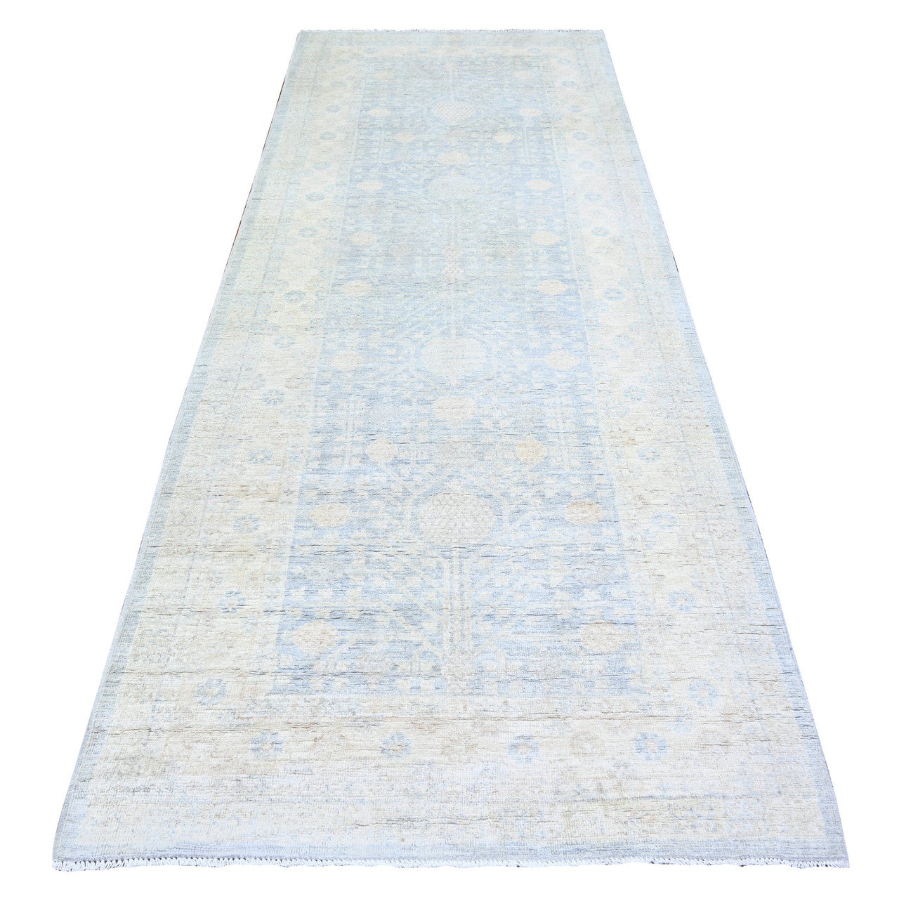 Gray 3'11" x 10'0" Khotan and Samarkand Hand knotted Wool Rug - Sku: O074952
