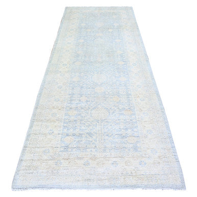 Khotan and Samarkand Wool Hand Knotted Rug Grey Ivory 3.11X10.0 -O074952