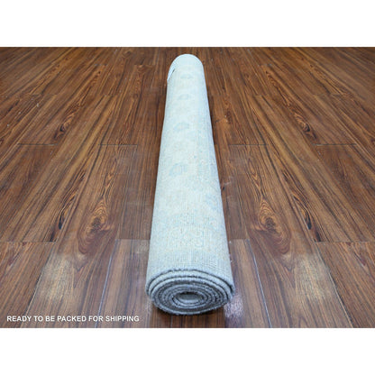 Khotan and Samarkand Wool Hand Knotted Rug Grey Ivory 3.11X10.0 -O074952