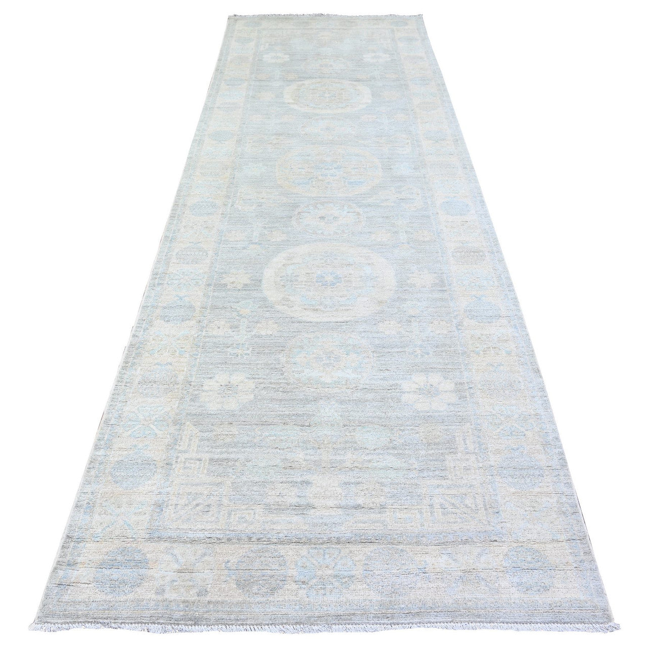 Gray 4'0" x 12'2" Oushak And Peshawar Anti Flash Hand knotted Wool Rug - Sku: O074953