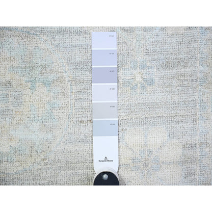 Oushak And Peshawar Wool Hand Knotted Rug Grey Anti-Flash White 4.0X12.2 -O074953