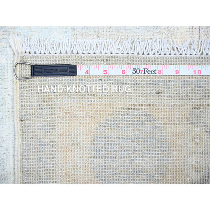 Oushak And Peshawar Wool Hand Knotted Rug Grey Anti-Flash White 4.0X12.2 -O074953