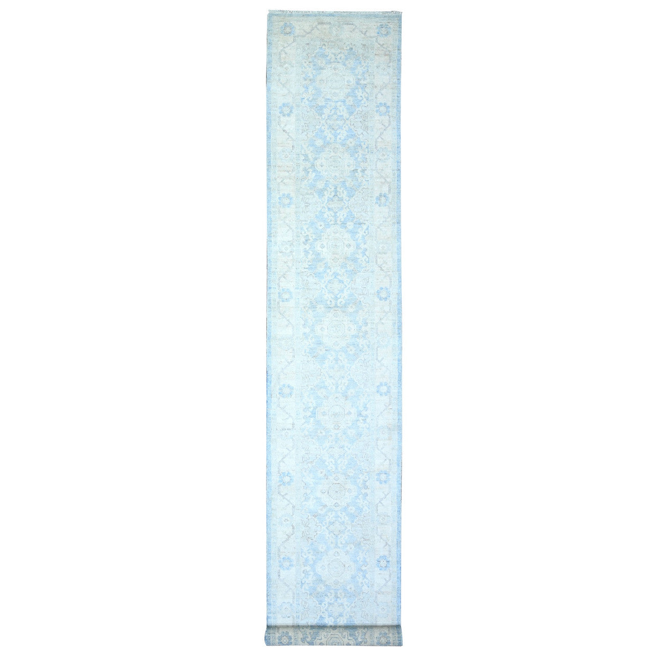 Ivory 2'8" x 16'2" Oushak And Peshawar Hand knotted Wool Rug - Sku: O074954