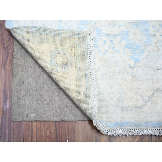 Oushak And Peshawar Wool Hand Knotted Rug Blue Ivory 2.8X16.2 -O074954