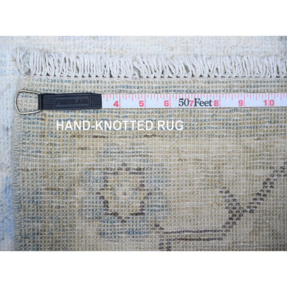 Oushak And Peshawar Wool Hand Knotted Rug Blue Ivory 2.8X16.2 -O074954