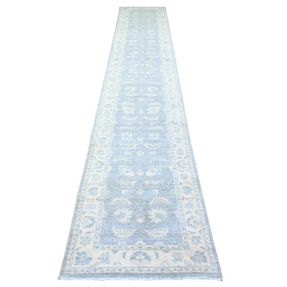 Oushak And Peshawar Wool Hand Knotted Rug Grey Spring Ivory 2.6X14.8 -O074956