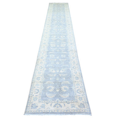 Oushak And Peshawar Wool Hand Knotted Rug Grey Spring Ivory 2.6X14.8 -O074956