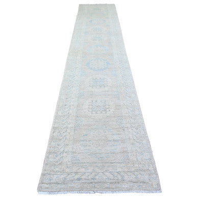 Khotan and Samarkand Wool Hand Knotted Rug Grey Timberwolf Gray 2.10X15.0 -O074958