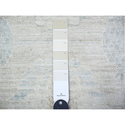 Khotan and Samarkand Wool Hand Knotted Rug Grey Timberwolf Gray 2.10X15.0 -O074958