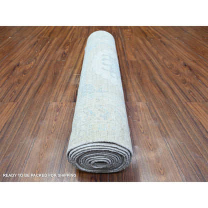 Khotan and Samarkand Wool Hand Knotted Rug Grey Timberwolf Gray 2.10X15.0 -O074958