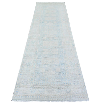 Oushak And Peshawar Wool Hand Knotted Rug Grey Lexicon Ivory 3.1X10.0 -O074959