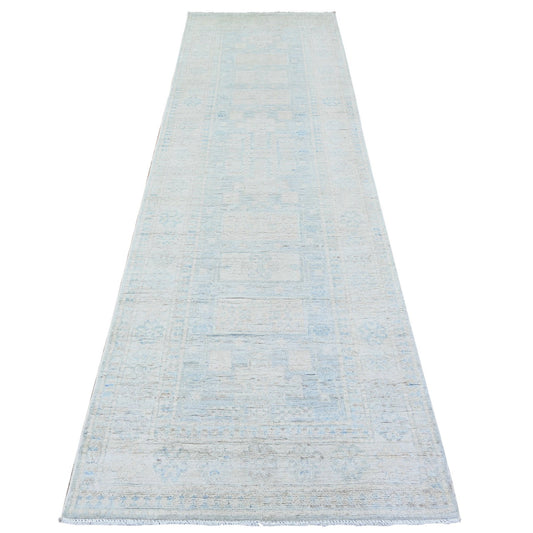 Oushak And Peshawar Wool Hand Knotted Rug Grey Lexicon Ivory 3.1X10.0 -O074959