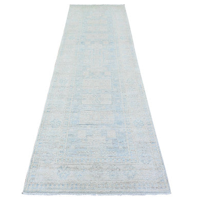 Oushak And Peshawar Wool Hand Knotted Rug Grey Lexicon Ivory 3.1X10.0 -O074959