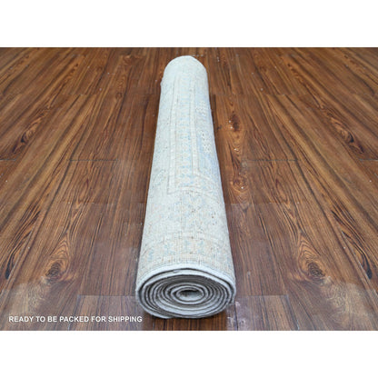 Oushak And Peshawar Wool Hand Knotted Rug Grey Lexicon Ivory 3.1X10.0 -O074959