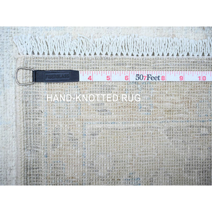 Oushak And Peshawar Wool Hand Knotted Rug Ivory Blue Gray 3.1X12.0 -O074961