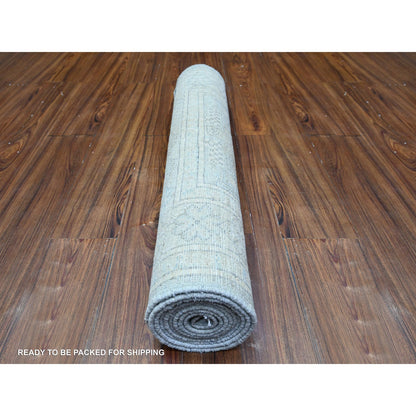 Oushak And Peshawar Wool Hand Knotted Rug Grey White Dove 2.11X9.10 -O074963