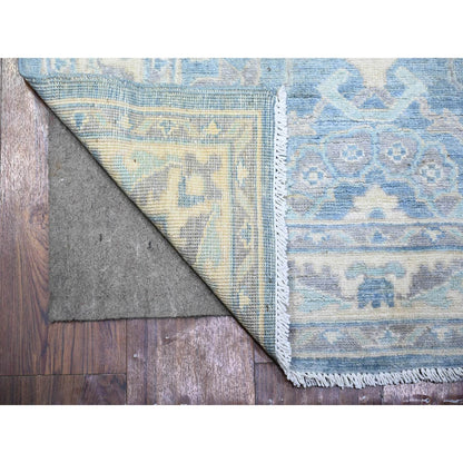 Oushak And Peshawar Wool Hand Knotted Rug Blue Ivory 2.9X11.5 -O074967