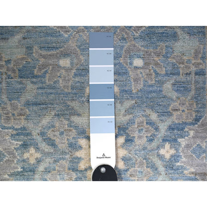 Oushak And Peshawar Wool Hand Knotted Rug Blue Ivory 2.9X11.5 -O074967