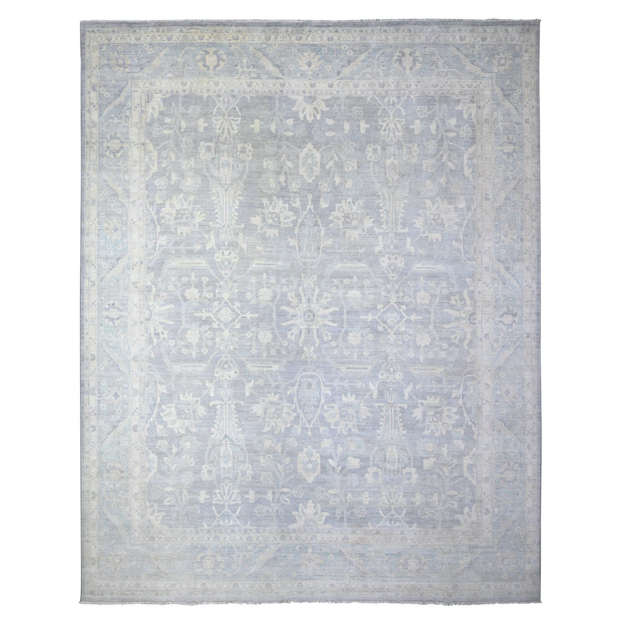 Gray 11'9" x 14'4" Oushak And Peshawar Chrome Hand knotted Wool Rug - Sku: O074972