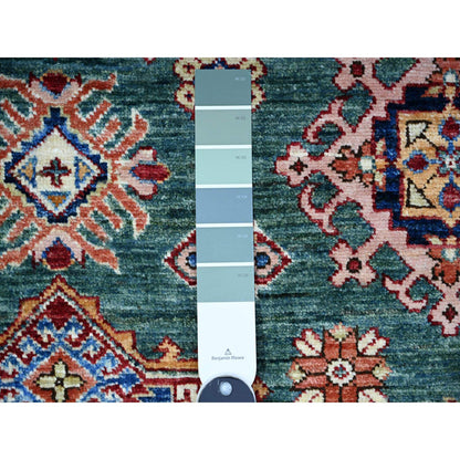 Kazak Wool Hand Knotted Rug Green Ivory 5.11X8.9 -O074978