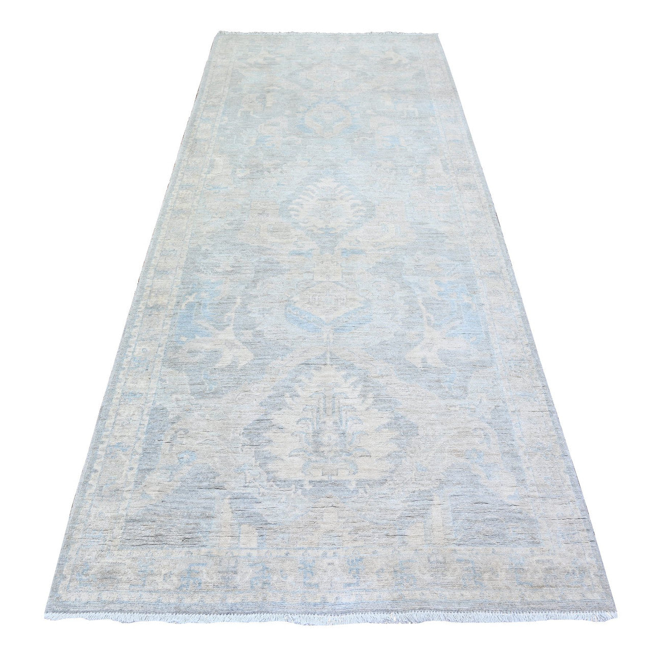 Gray 4'0" x 9'9" Oushak And Peshawar Hand knotted Wool Rug - Sku: O074983