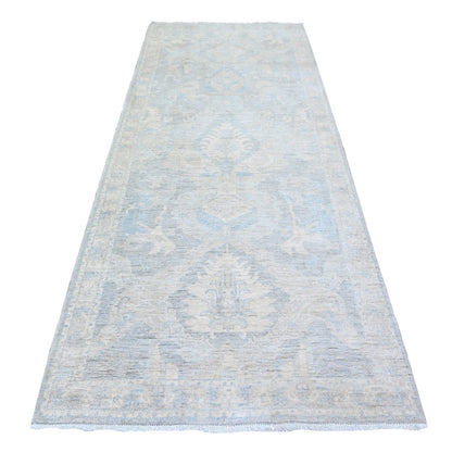 Oushak And Peshawar Wool Hand Knotted Rug Grey Ivory 4.0X9.9 -O074983