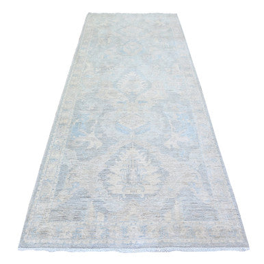 Oushak And Peshawar Wool Hand Knotted Rug Grey Ivory 4.0X9.9 -O074983