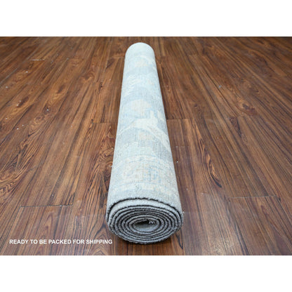 Oushak And Peshawar Wool Hand Knotted Rug Grey Ivory 4.0X9.9 -O074983