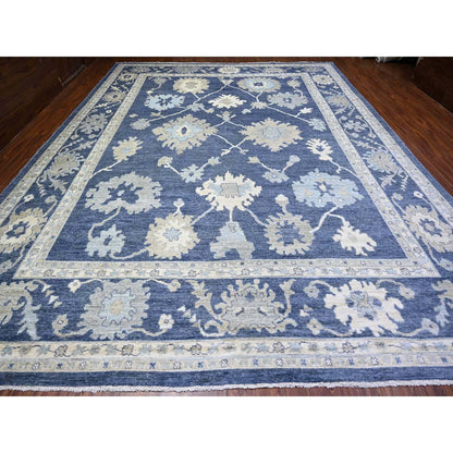 Oushak And Peshawar Wool Hand Knotted Rug Blue 12.1x15.7 -O074999