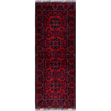 Tribal & Geometric Wool Hand Knotted Rug Red 1.10x4.10 -O0749