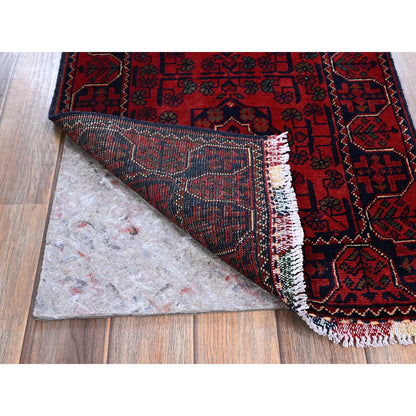 Tribal & Geometric Wool Hand Knotted Rug Red 1.10x4.10 -O0749