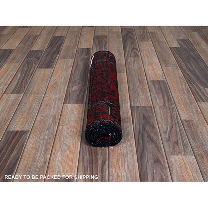Tribal & Geometric Wool Hand Knotted Rug Red 1.10x4.10 -O0749