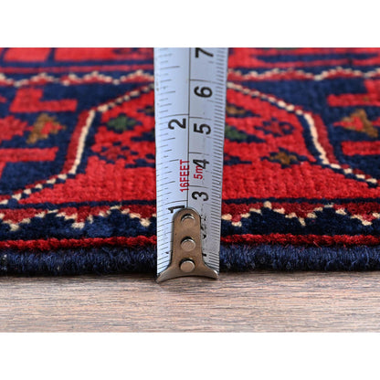 Tribal & Geometric Wool Hand Knotted Rug Red 1.10x4.10 -O0749