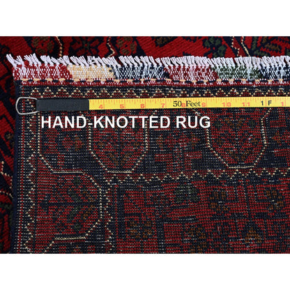 Tribal & Geometric Wool Hand Knotted Rug Red 1.10x4.10 -O0749