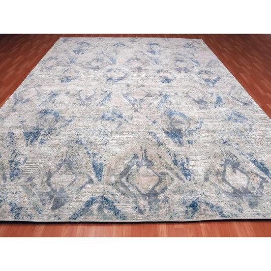 Modern and Contemporary Wool & Silk Hand Knotted Rug Ivory No Border 12.1X15.2 -O075012