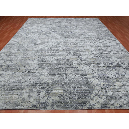 Modern and Contemporary Wool & Silk Hand Knotted Rug Grey No Border 11.9X15.3 -O075013