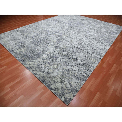 Modern and Contemporary Wool & Silk Hand Knotted Rug Grey No Border 11.9X15.3 -O075013