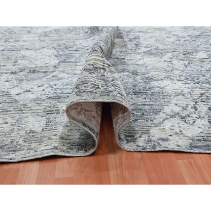 Modern and Contemporary Wool & Silk Hand Knotted Rug Grey No Border 11.9X15.3 -O075013