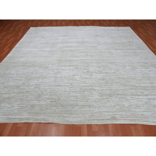 Modern and Contemporary Wool & Silk Hand Knotted Rug Ivory No Border 11.10X11.10 -O075016