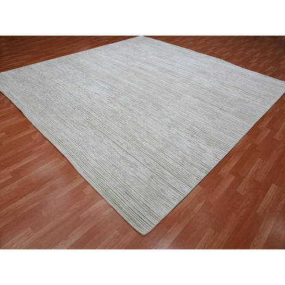 Modern and Contemporary Wool & Silk Hand Knotted Rug Ivory No Border 11.10X11.10 -O075016